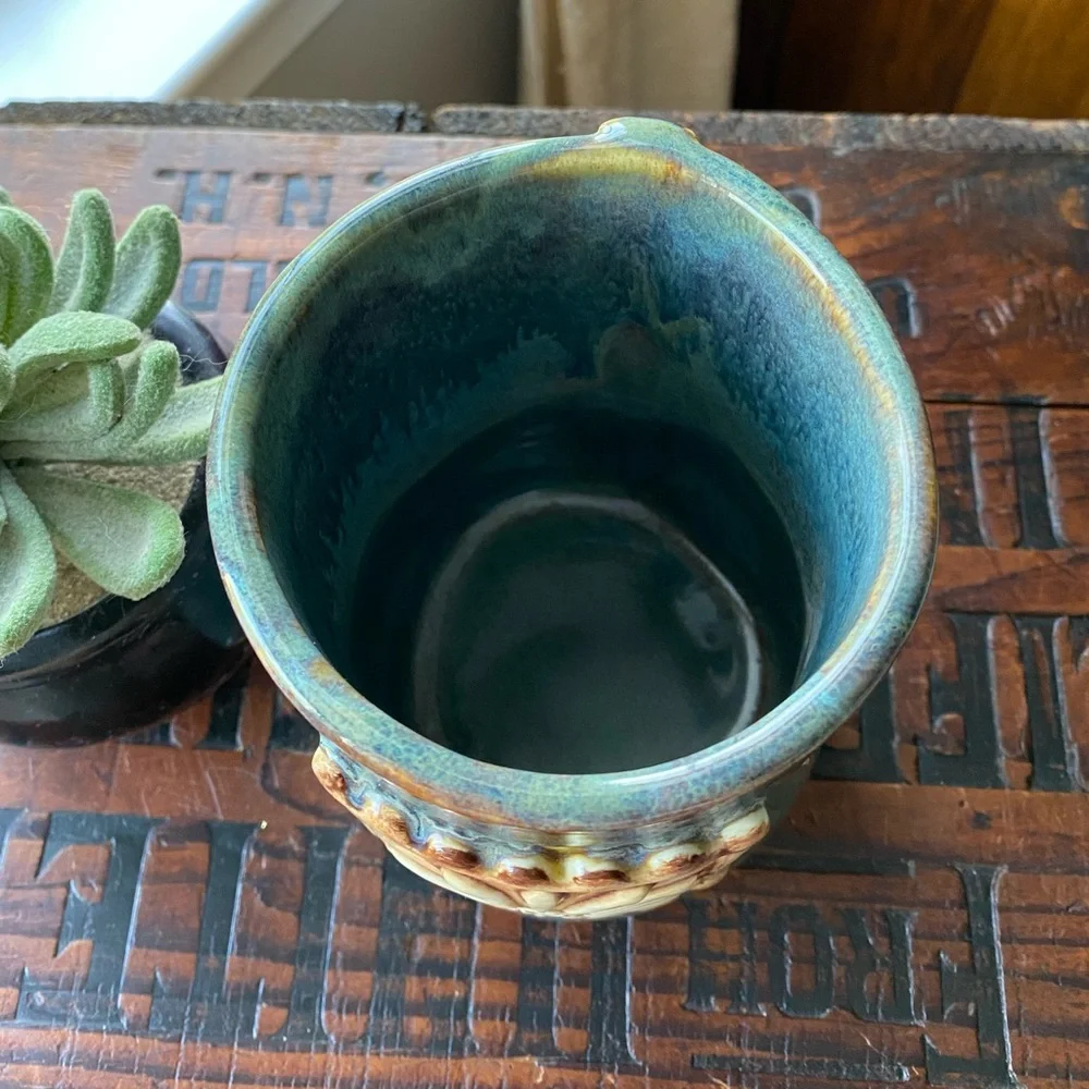 Studio Pottery Blue Daisy Vase Crock EUC